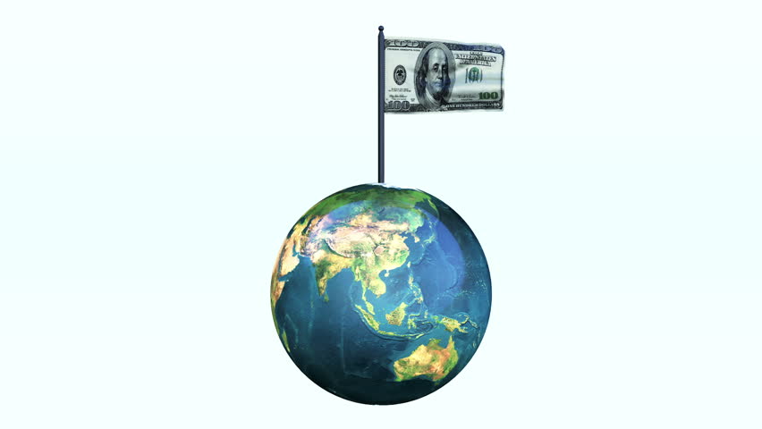 Dollar Flag Waving and Earth Rotating, Seamless Loop