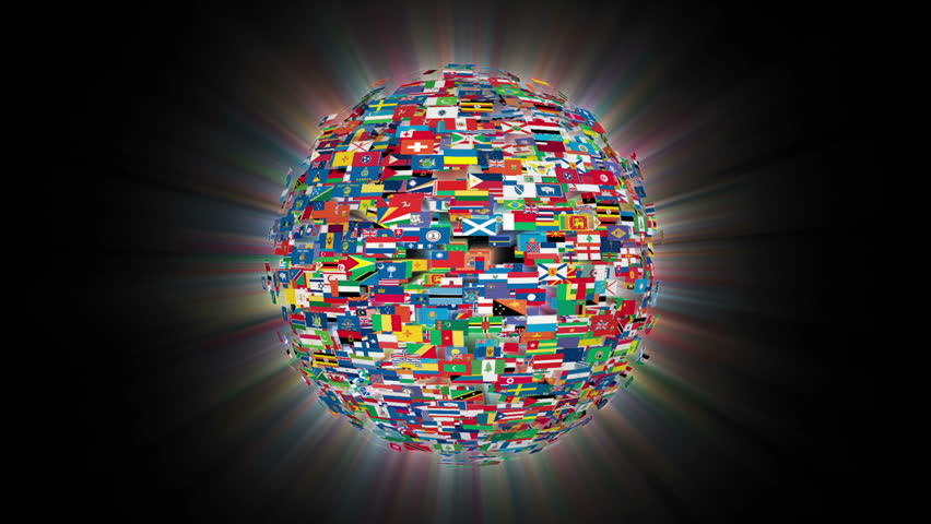 Flags of the World Sphere Rotating, Loop, Shine