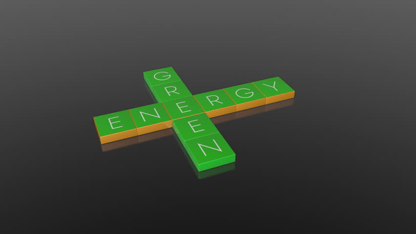 Green Energy, falling boxes with camera animation against black