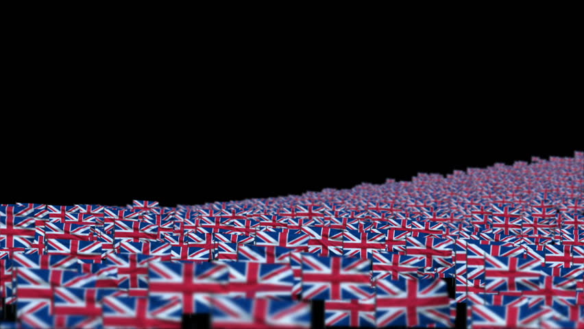 United Kingdom Flags and Camera Fly Over, DOF