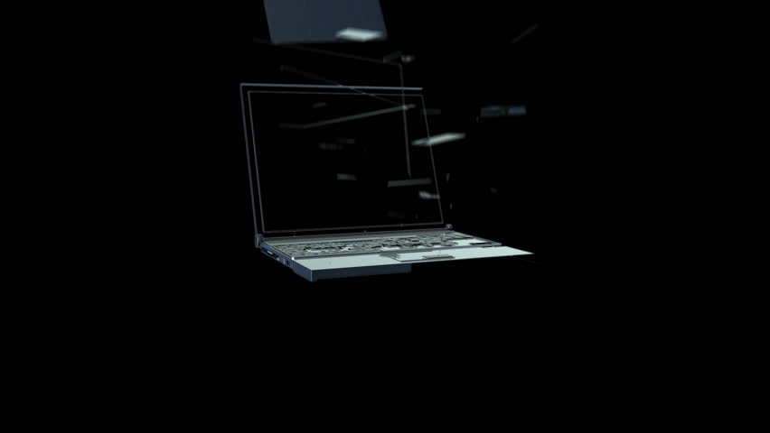 Mobile transforms into a Laptop against black, static camera