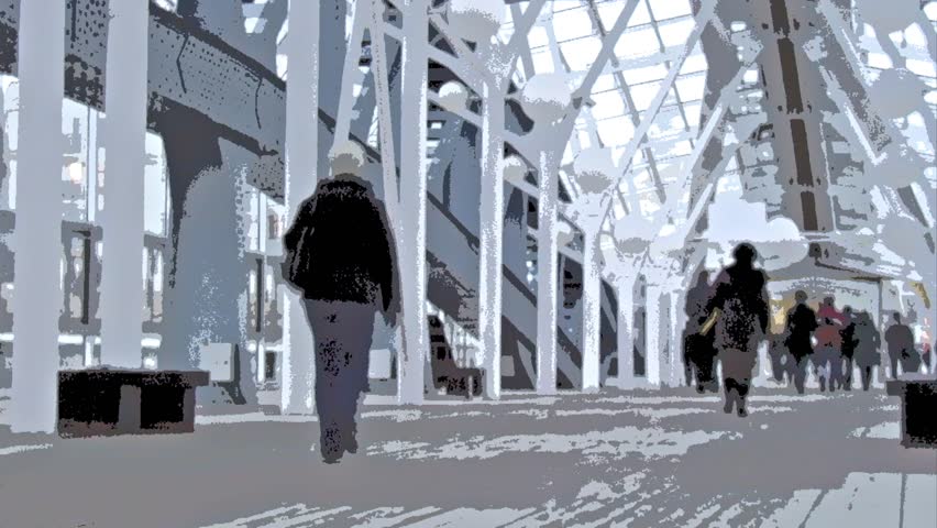 People walking in modern downtown