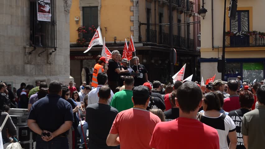 LEON, SPAIN - CIRCA JUNE 2012: Spanish miners protest against government budget