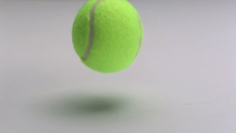 Tennis ball slow motion dropping and bouncing on white background