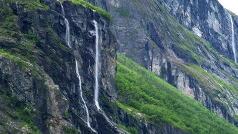 Footage of one of many waterfalls in the Geiranger fjord, Norway.