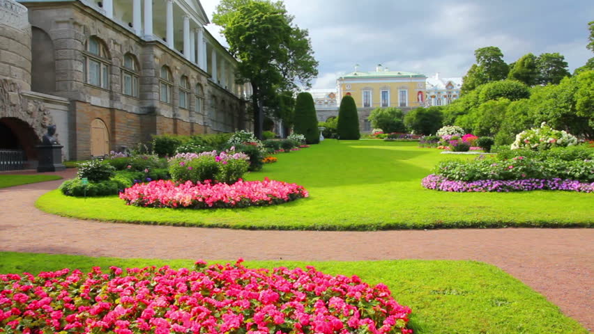 flower garden in Pushkin park St. Petersburg Russia