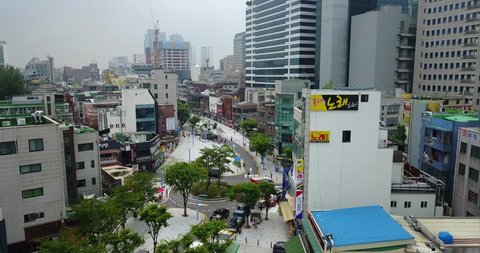 Aerial of Streets Near Hongdae Shopping Street, Seoul, South Korea
