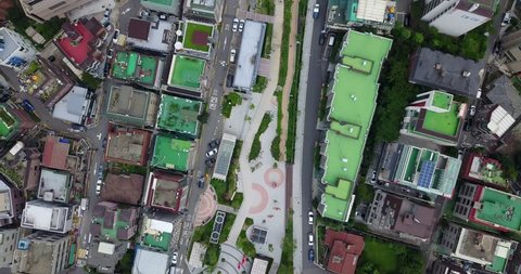 Aerial of Streets Near Hongdae Shopping Street, Seoul, South Korea