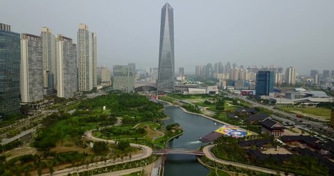 Aerial Of Songdo Central Park, Incheon, South Korea