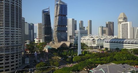 Aerial of Civilian War Memorial and Skyline, Singapore