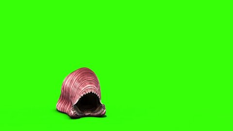 Giant Worm Monster Attacks Front Green Screen 3D Rendering Animation