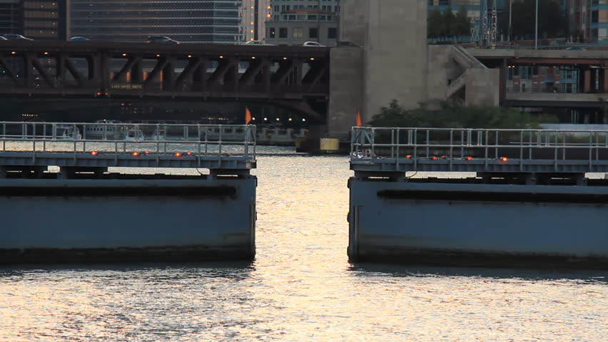 Chicago Lock Gates Closing. The Chicago lock closing at the entrance to the
