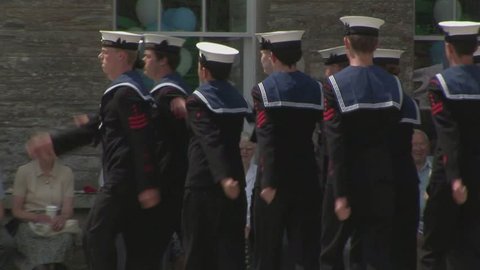 60TH ANNIVERSARY OF THE END OF WWII CELEBRATIONS AT THE BOCONNOC HOUSE CORNWALL UK JULY 10, 2005: Young British sea cadets marching at the Boconnoc House Lostwithiel, Cornwall, UK   