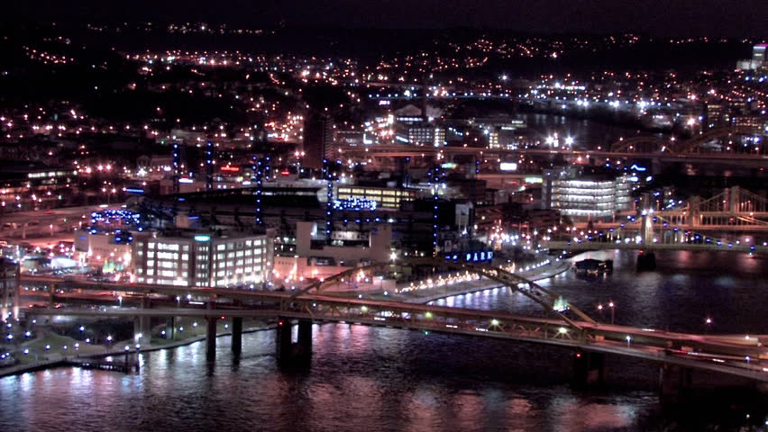 Time-lapse of traffic passing over the Fort Duquesne Bridge. Wide.