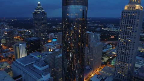 ATLANTA, GA, USA - AUGUST 3, 2017: Aerial drone reveal The Westin Peachtree Plaza Atlanta