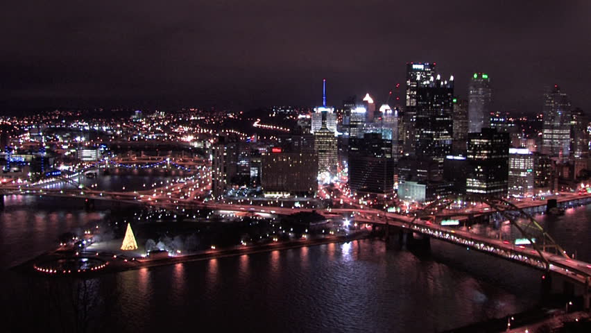 The Pittsburgh skyline at night.