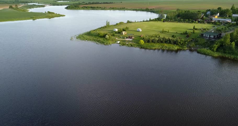 River at morning. Birds eye view