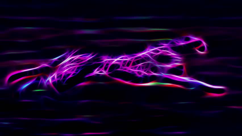 Cheetah running through savannah neon draw cartoon animation seamless endless loop \ new quality unique handmade dynamic joyful colorful video animal cat footage
