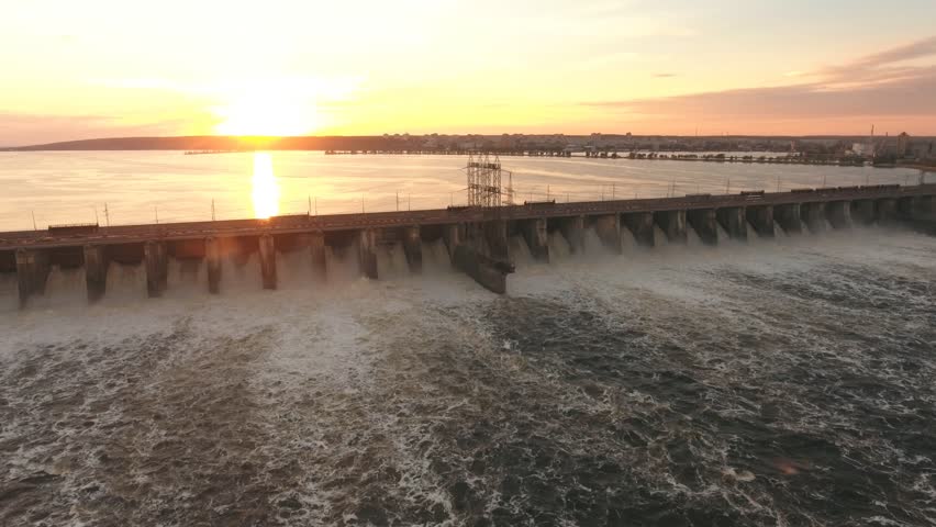 Dam throws off the water aerial shooting