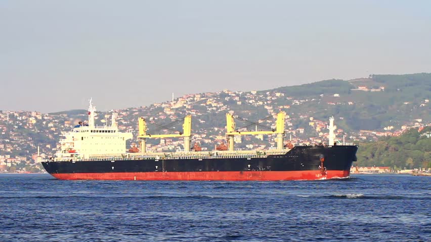 Large cargo ship sailing from Black Sea. Straits, Istanbul, Turkey
