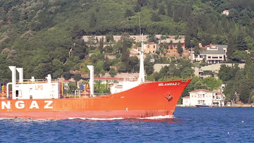 ISTANBUL - JULY 25: LPG tanker MILANGAZ 3 (IMO: 7423885, Turkey) sails along