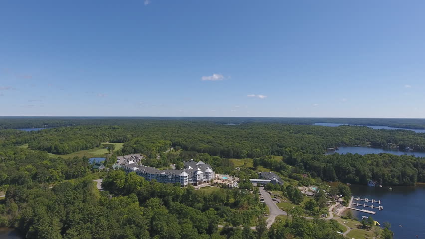 Flying over a beautiful hotel on Northern Ontario