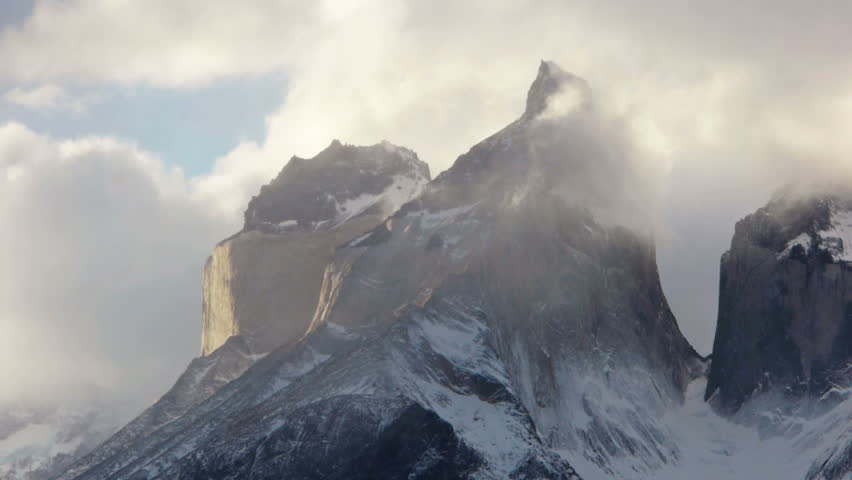Closeup time lapse of Los Cuernos in Torres del Paine national park in southern
