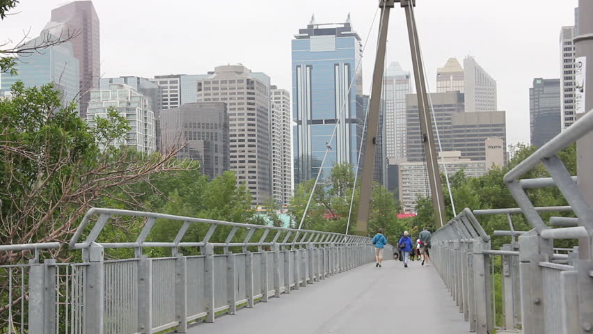 Downtown Calgary walking bridge to Price's Island Park.