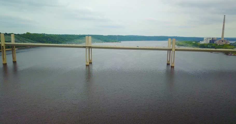 Aerial view of new bridge connecting Minnesota and Wisconsin over the St. Croix River near Stillwater.