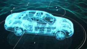 Holographic animation of 3D wireframe car model rotating in black virtual space - Powered by Shutterstock - Get 15% off with code: PIKWIZARD15