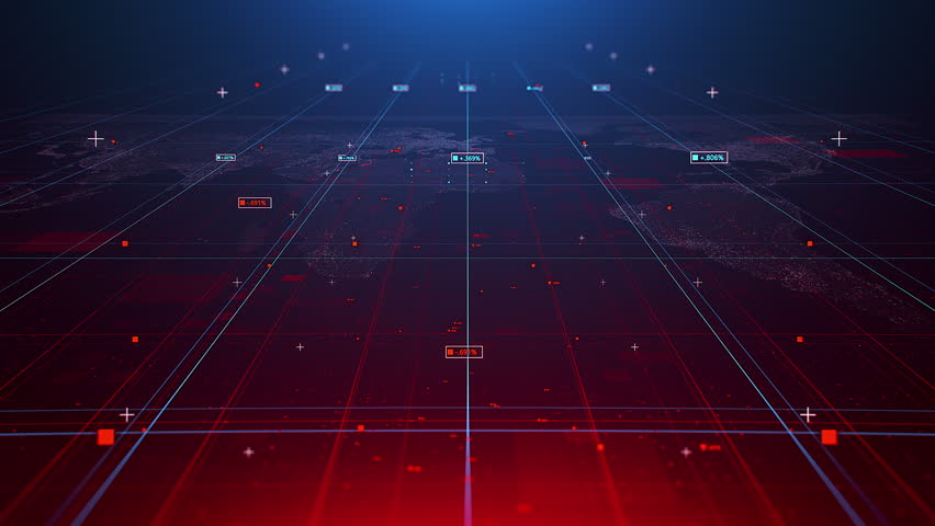 Computer animated business background with holographic rates moving in virtual space