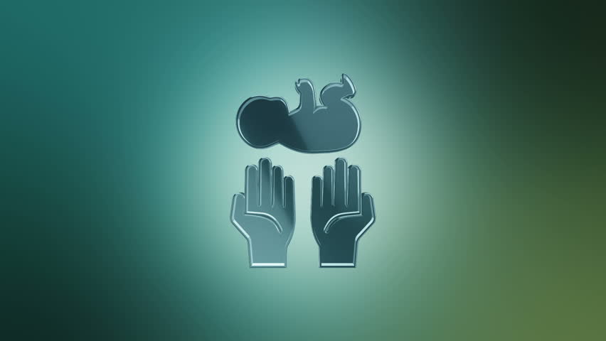 3D Animation rotation of symbol of new born, pregnancy, pregnant woman, baby, children, family, parents, childhood and mothers from glass. Animation of seamless loop.