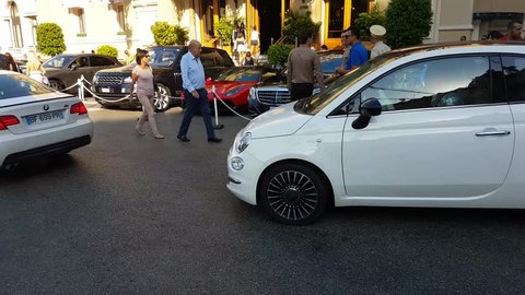 Monte-Carlo, Monaco - August 17, 2017: Man Driving A White Fiat 500 In Front Of The Casino Of Monte-Carlo In Monaco, French Riviera - 4K Video
