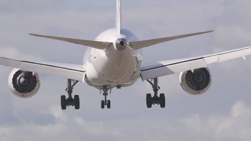 Huge Airplane Rear View Landing Stock Footage Video (100% Royalty-free