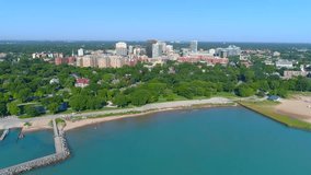 Aerial video Downtown Evanston Chicago 4k