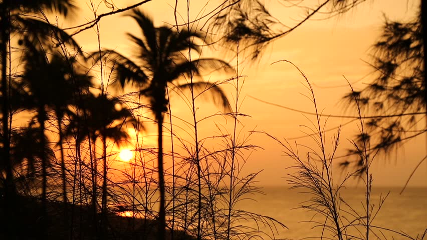 Red sunset over sea with clouds, Caribbean sea, Cuba