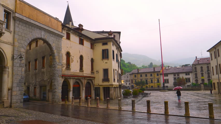 Rainy Day at Piazza Marc Antonio Flaminio. Treviso, Italy