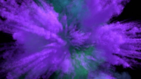 Colored middle size smoke explosion with trails, explodes on camera. Smoke density - low. Separated on pure black background, contains alpha channel.