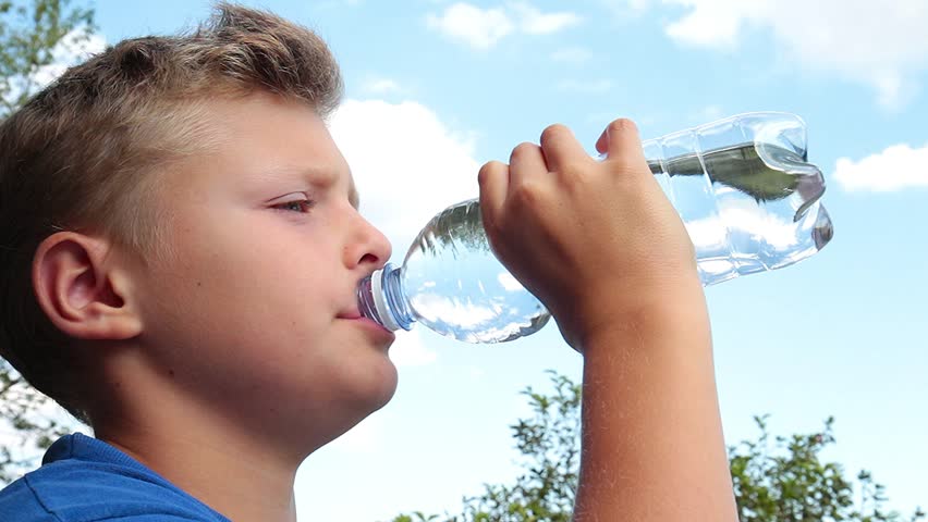 drinking a water bottle