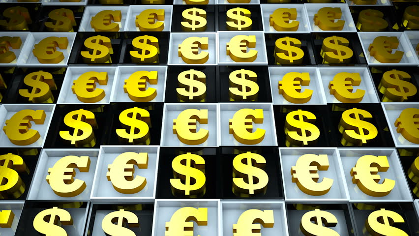 Abstract background with euro sign and dollar on black and white cubes. 3D rendering