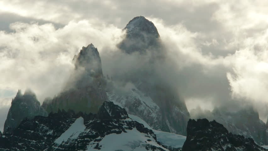 Camera tilts to reveal Mount Fitzroy in Argentina