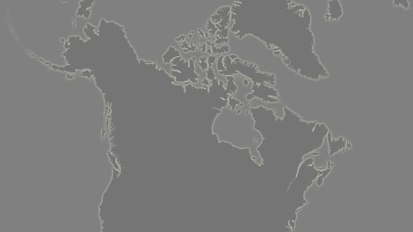The Canada area map in the Azimuthal Equidistant projection. Layers of main cities, capital, administrative borders and graticule. Elevation & bathymetry - grayscale