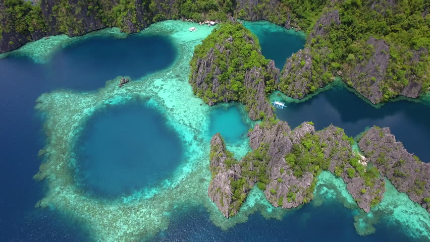 Aerial View Twin Lagoon Coron Island Stock Footage Video (100% Royalty 