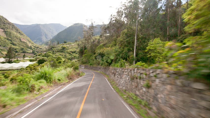 From Banos de Agua Santa to Virgin Balcony driving time lapse in Ecuadorian