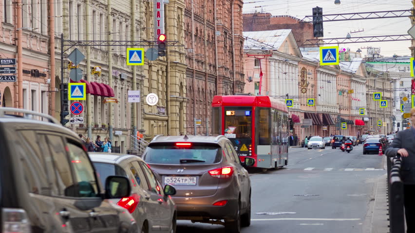 summer day saint petersburg tram traffic street panorama 4k time lapse russia
