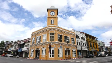 A beautiful buildings in Phuket Old Town with Sino-Portuguese architecture - one of the landmarks in Phuket City