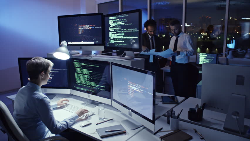 Female Programmer Typing Computer Code Stock Footage Video (100%