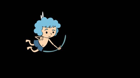 The cupid arrives, shoots at heart. Animation. Alpha channel