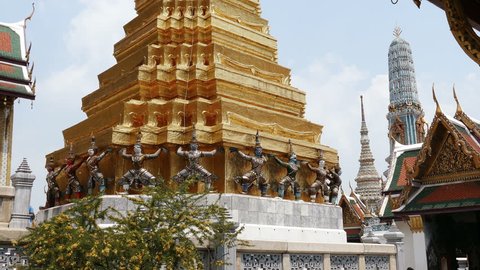 BANGKOK, THAILAND - MARCH, 2017: Wat Phra Kaew with statue of Emerald Buddha (Grand Palace), most sacred Buddhist temple of Thailand on March, 2017. 