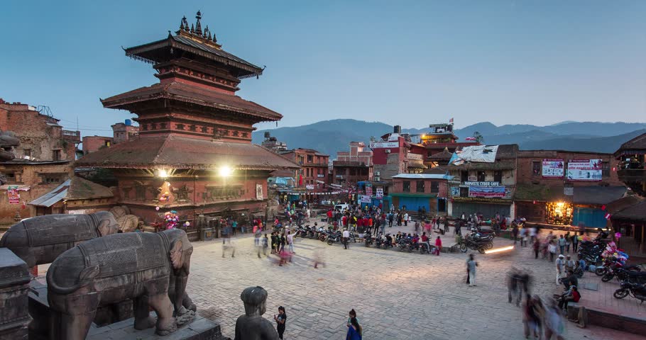 Bhaktapur is UNESCO World Heritage site located in the Kathmandu Valley, Nepal. Timelapse with Durbar Square